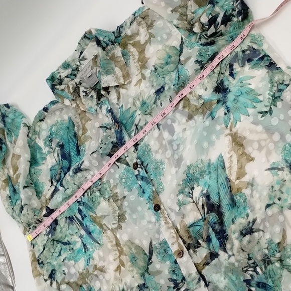 Multiples women's size 1X green navy swiss dot sheer long sleeve button down - Picture 12 of 14